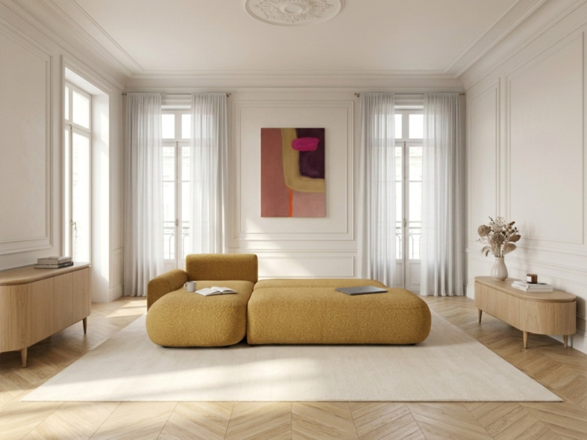 Canapé d'angle convertible TANGO tissu bouclette