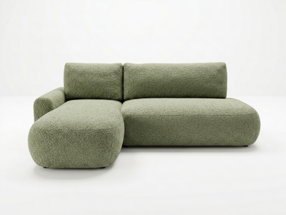 canapé d'angle convertible tango tissu bouclette de couleur vert