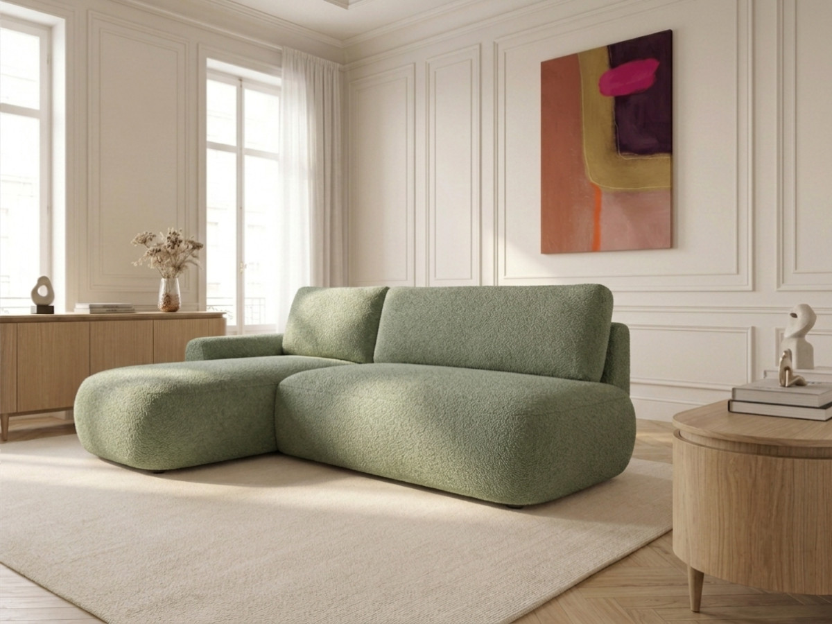 Canapé d'angle convertible TANGO tissu bouclette