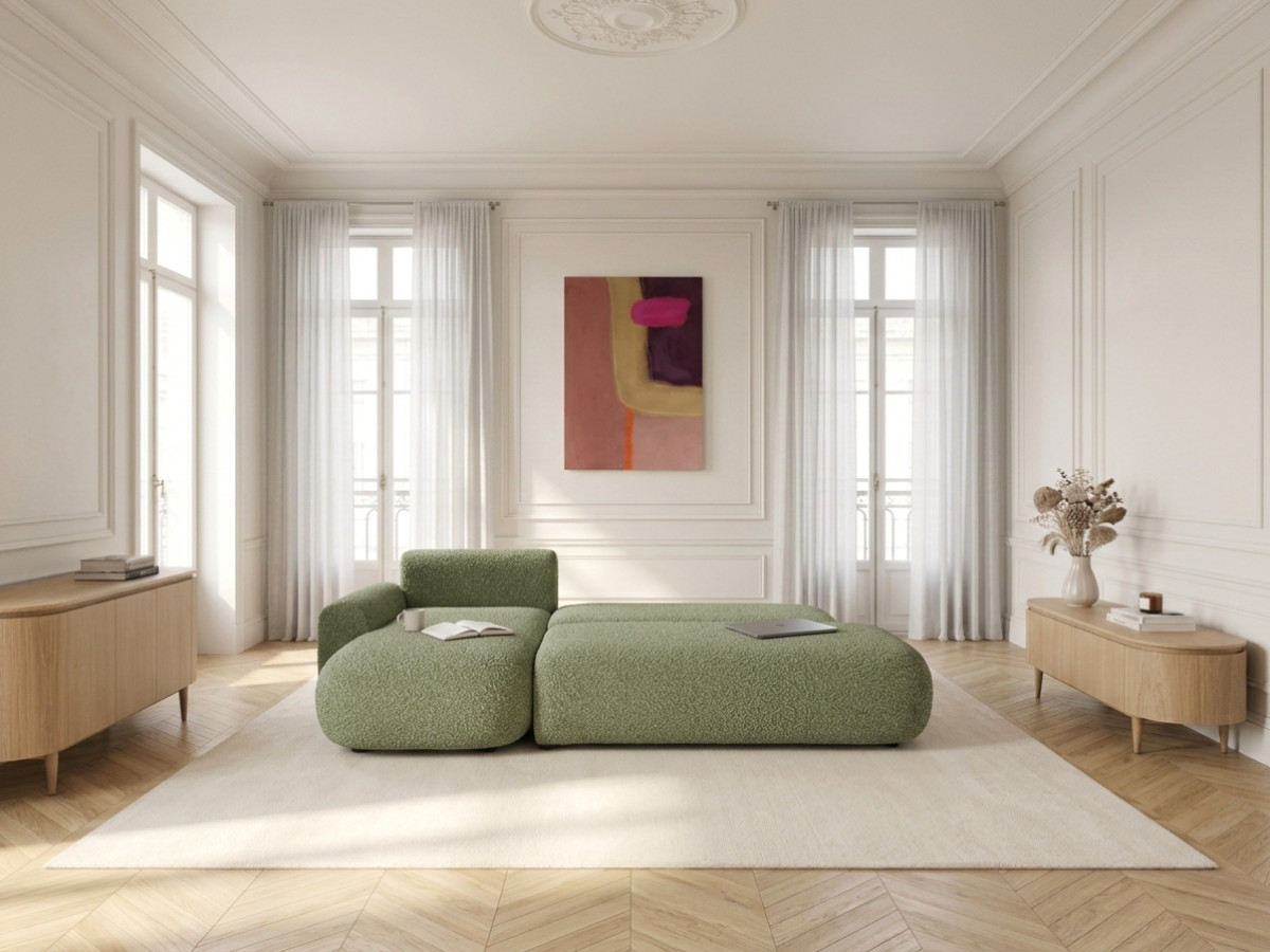 Canapé d'angle convertible TANGO tissu bouclette