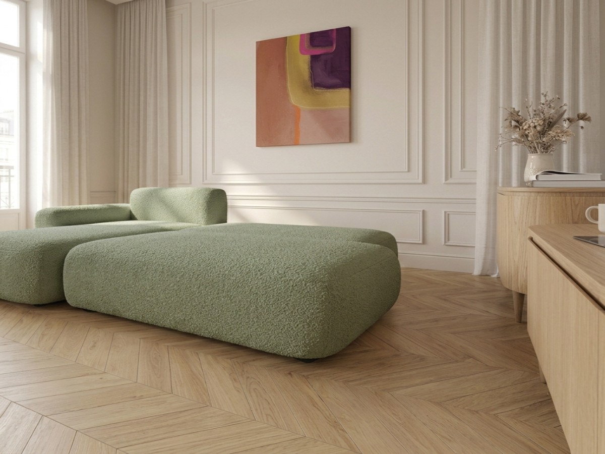 Canapé d'angle convertible TANGO tissu bouclette