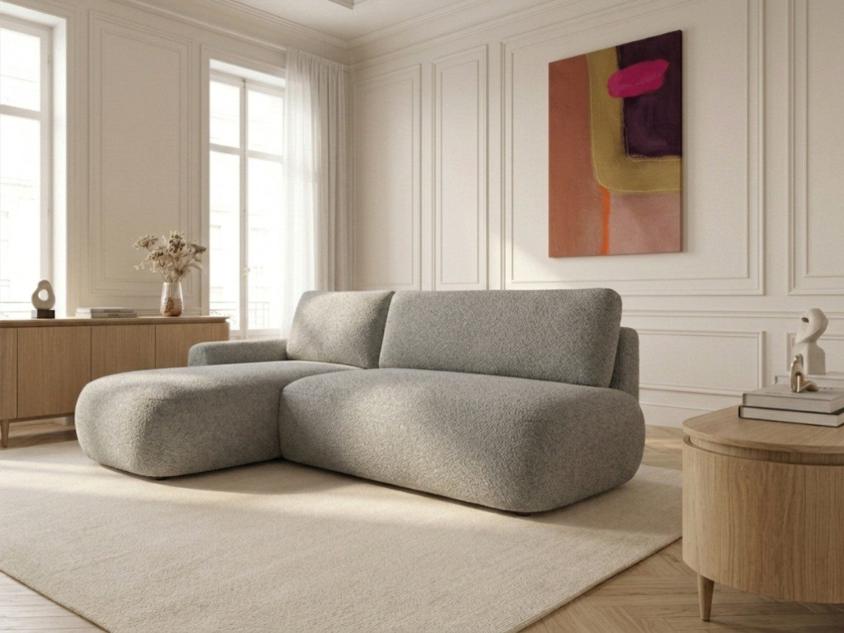 Canapé d'angle convertible TANGO tissu bouclette