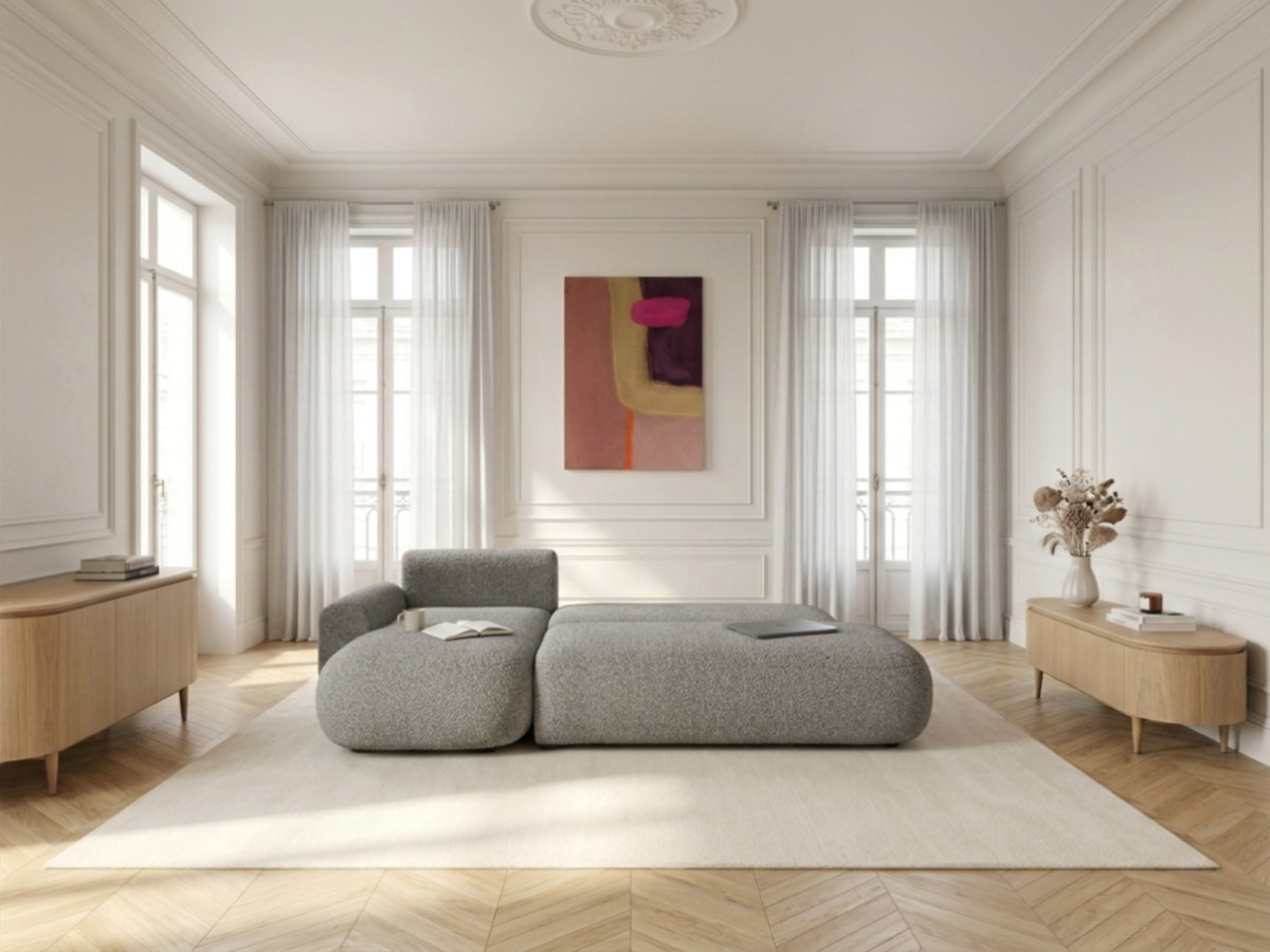 Canapé d'angle convertible TANGO tissu bouclette