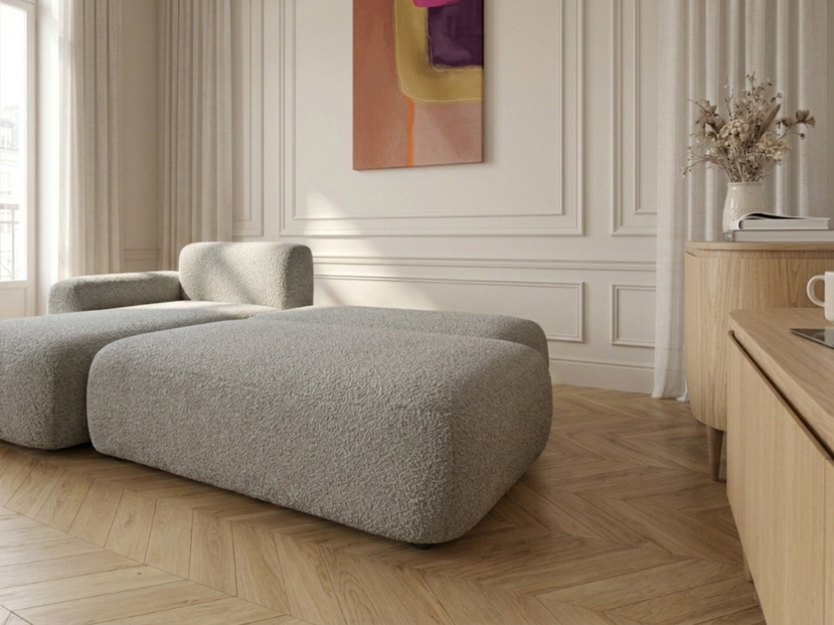 Canapé d'angle convertible TANGO tissu bouclette