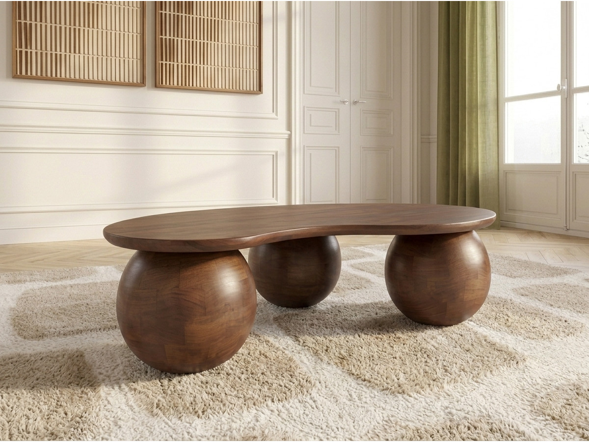 Organische salontafel van 107 cm AMANDINE van massief mangohout