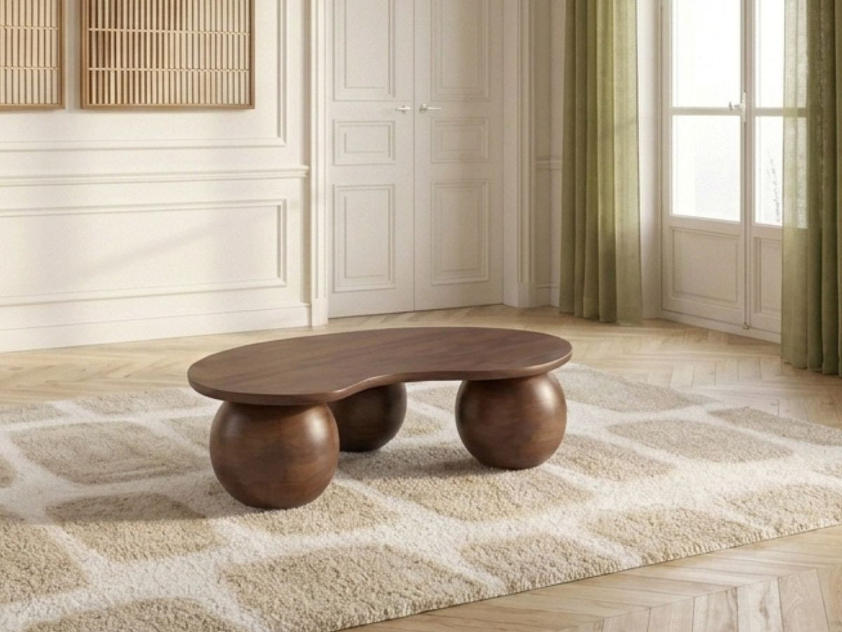 Organische salontafel van 107 cm AMANDINE van massief mangohout
