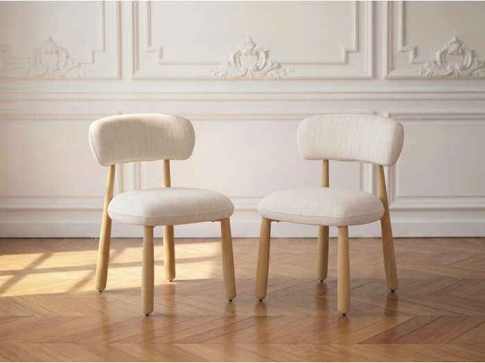 Lot de 2 chaises DAUPHINE tissu texturé et pieds bois clair