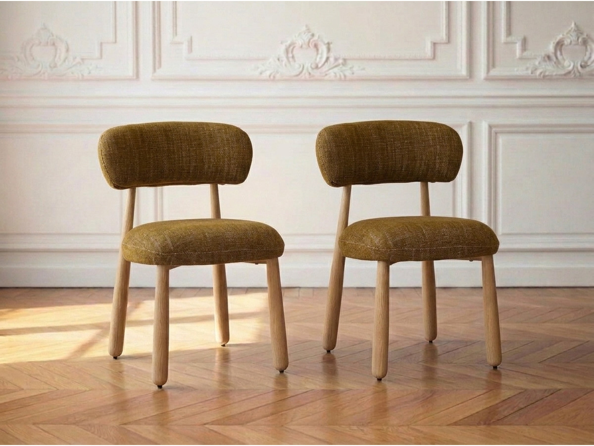 Lot de 2 chaises DAUPHINE tissu texturé et pieds effet chêne