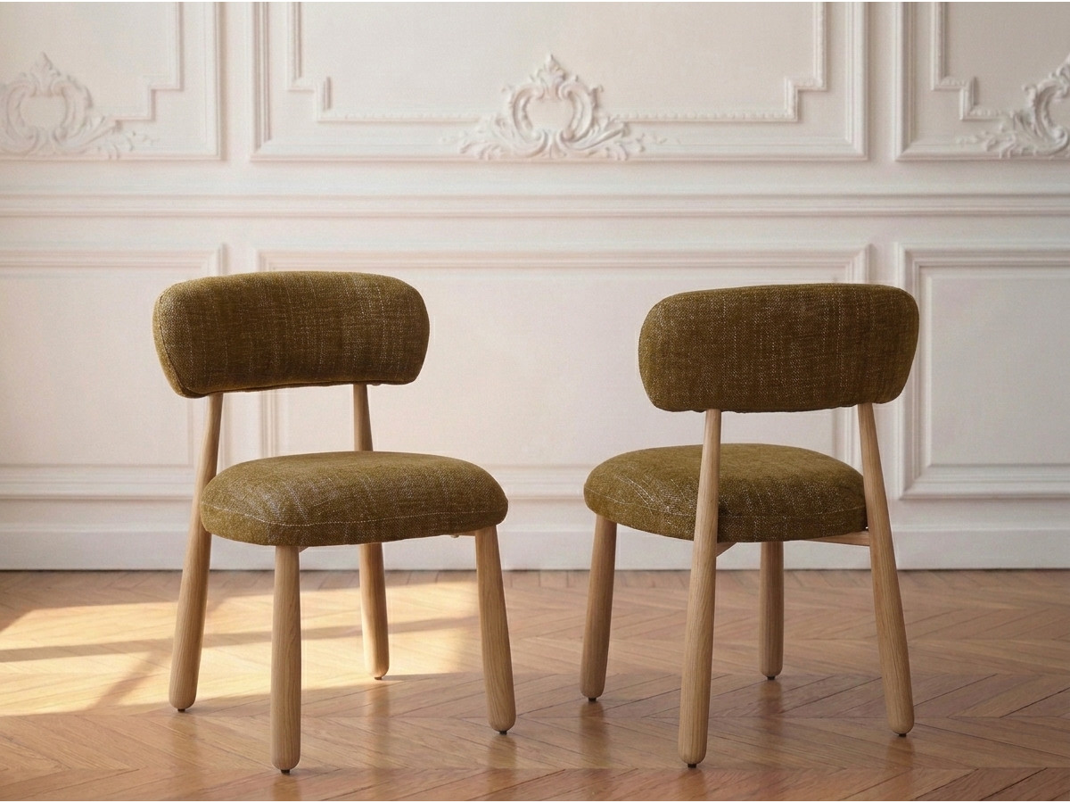 Lot de 2 chaises DAUPHINE tissu texturé et pieds effet chêne