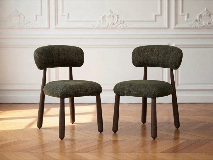Lot de 2 chaises DAUPHINE tissu texturé et pieds bois foncé