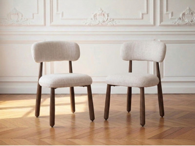 Lot de 2 chaises DAUPHINE tissu texturé et pieds effet noyer