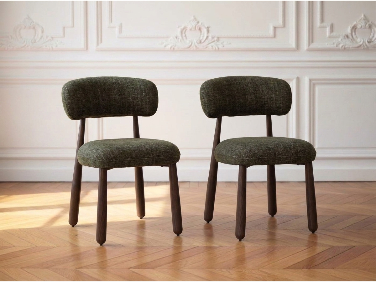 Lot de 2 chaises DAUPHINE tissu texturé et pieds effet noyer