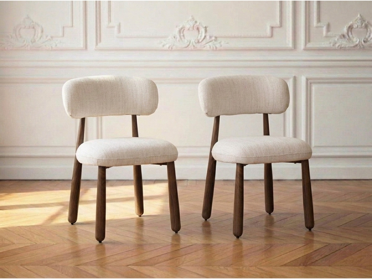Lot de 2 chaises DAUPHINE tissu texturé et pieds effet noyer