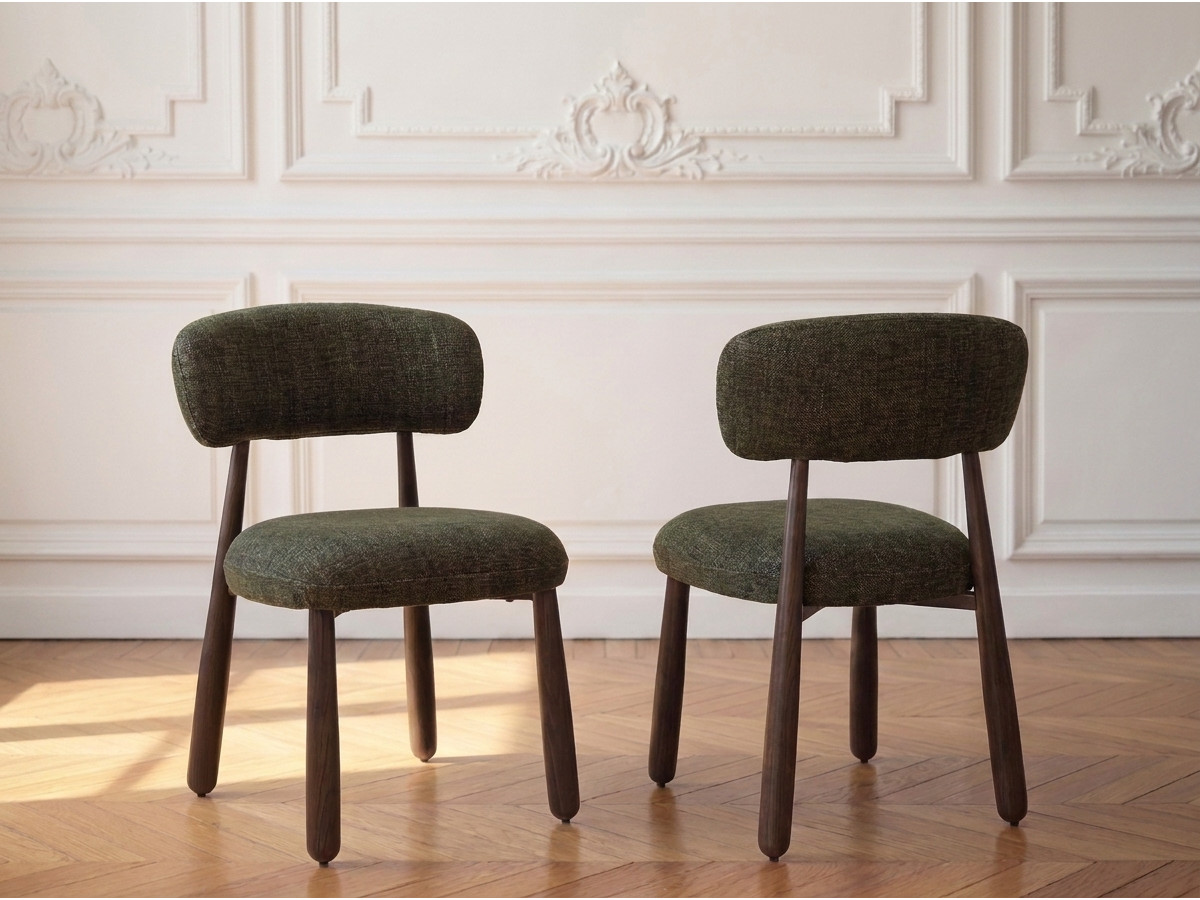 Lot de 2 chaises DAUPHINE tissu texturé et pieds effet noyer