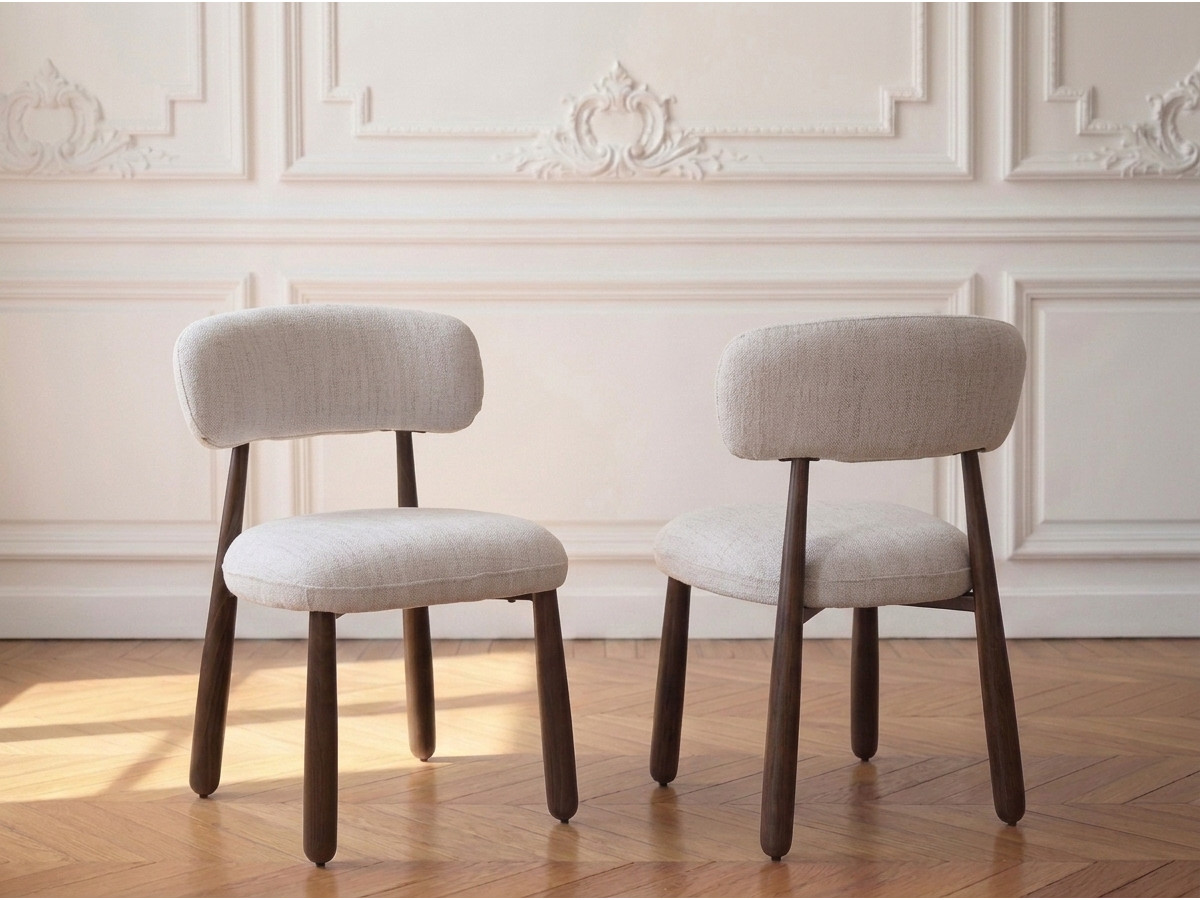 Lot de 2 chaises DAUPHINE tissu texturé et pieds effet noyer