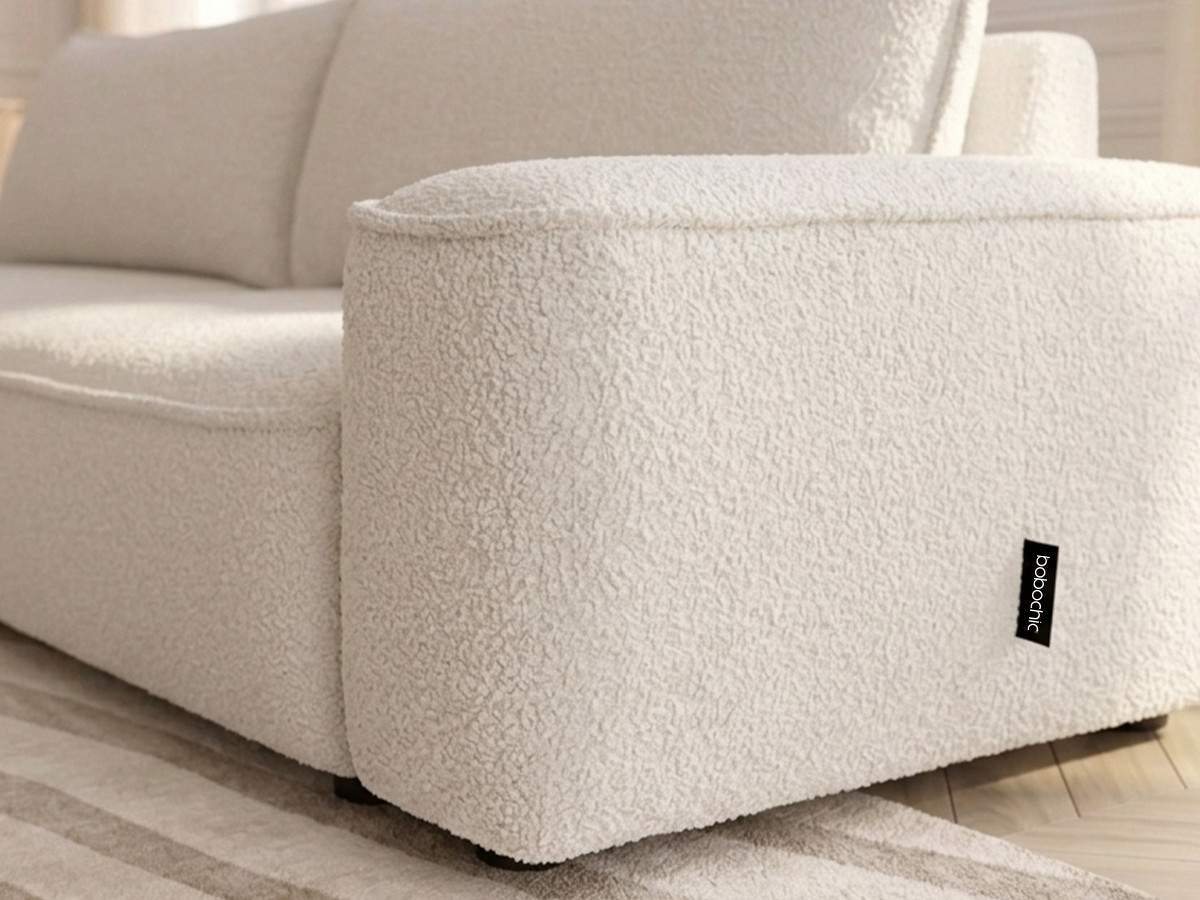 Canapé droit convertible 3 places HONORE chenille blanc — vue 6