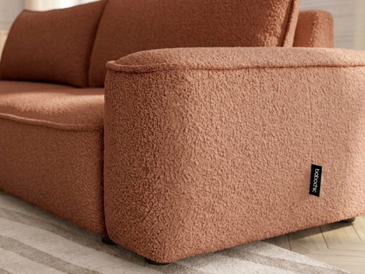 Canapé droit convertible 3 places HONORE chenille orange — vue 6