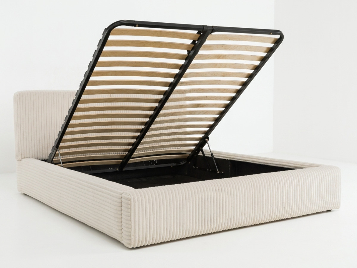 Lit coffre MADELEINE velours côtelé beige — vue 3