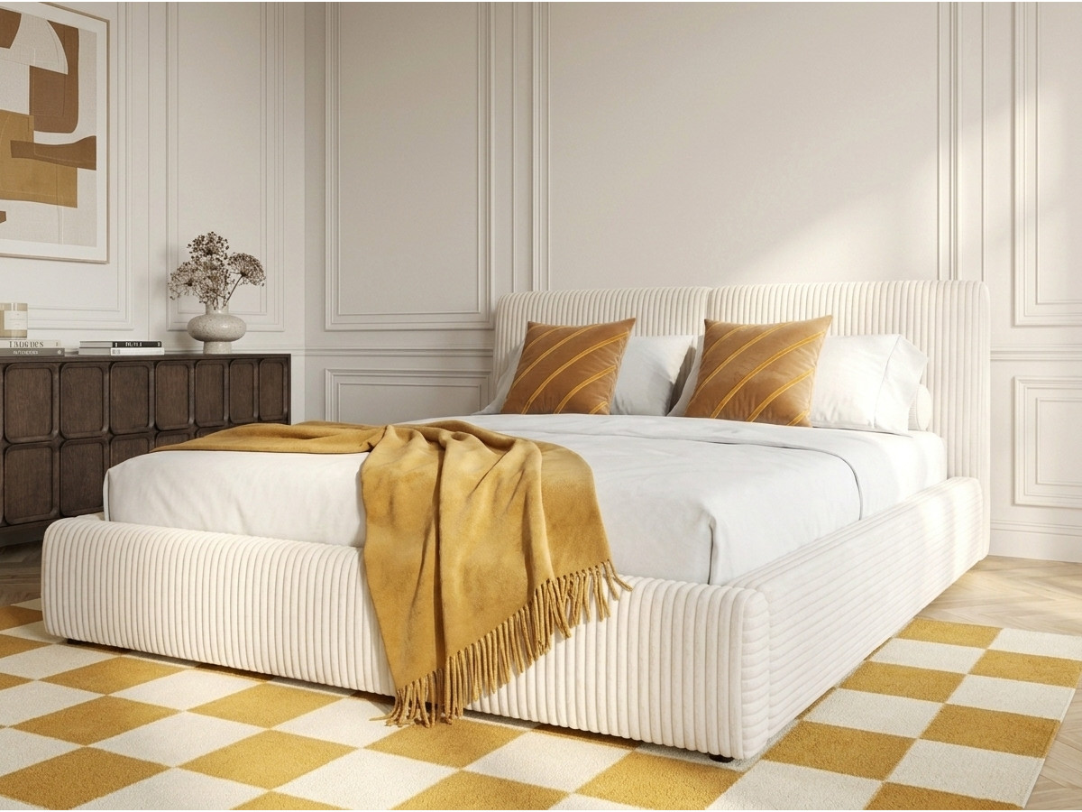 Lit coffre MADELEINE tissu velours côtelé