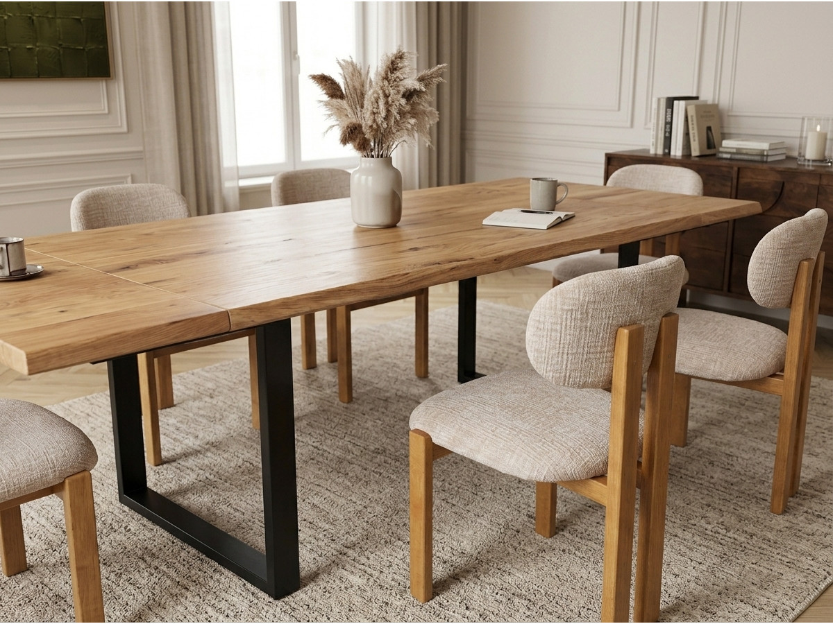 Table à manger extensible WENDY chêne massif et pieds carrés métal