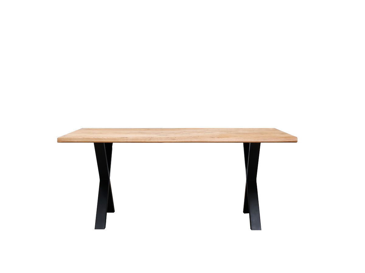 Uitschuifbare eettafel WENDY van massief eikenhout met metalen kruispoten