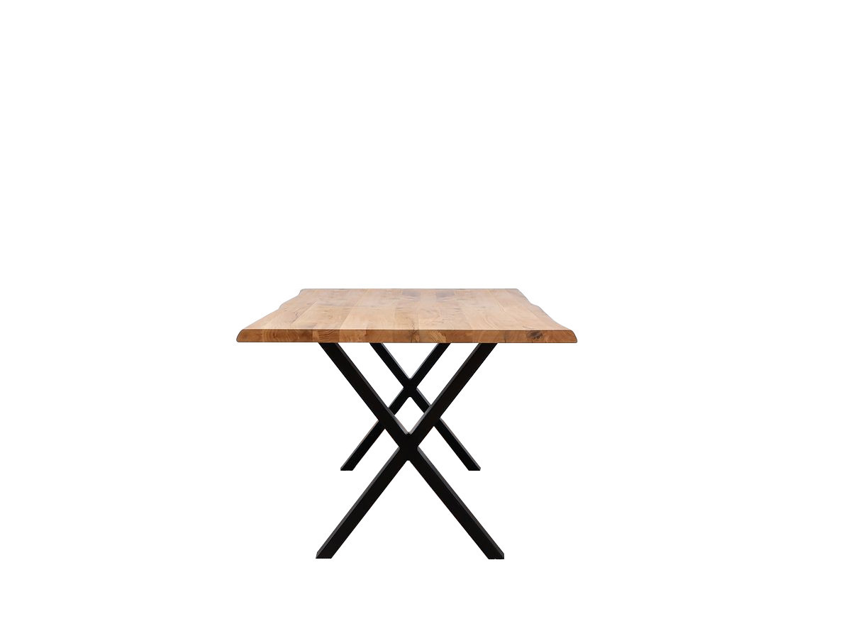 Uitschuifbare eettafel WENDY van massief eikenhout met metalen kruispoten