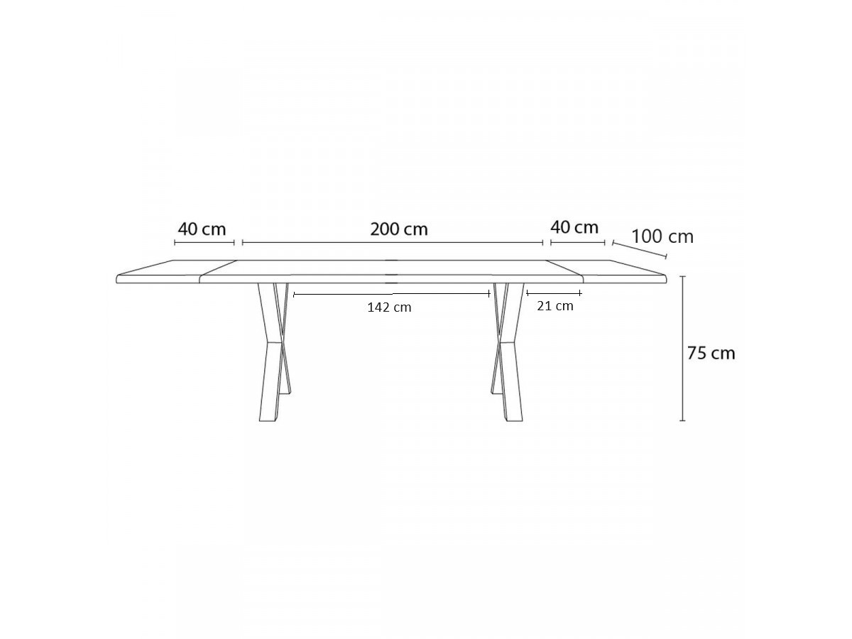Table à manger extensible WENDY chêne massif et pieds croix métal