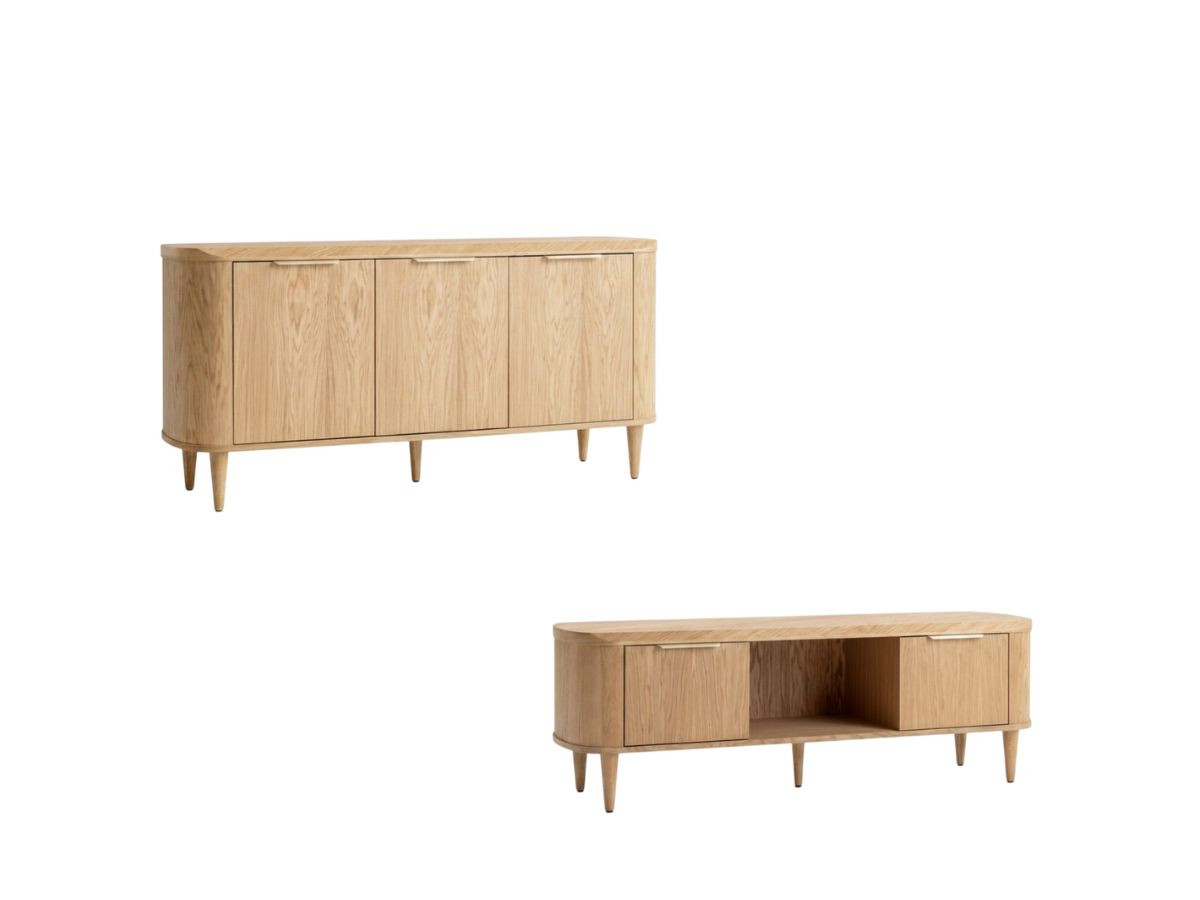 Ensemble MAZARGUES avec buffet 180 cm + meuble TV 180 cm placage chêne massif