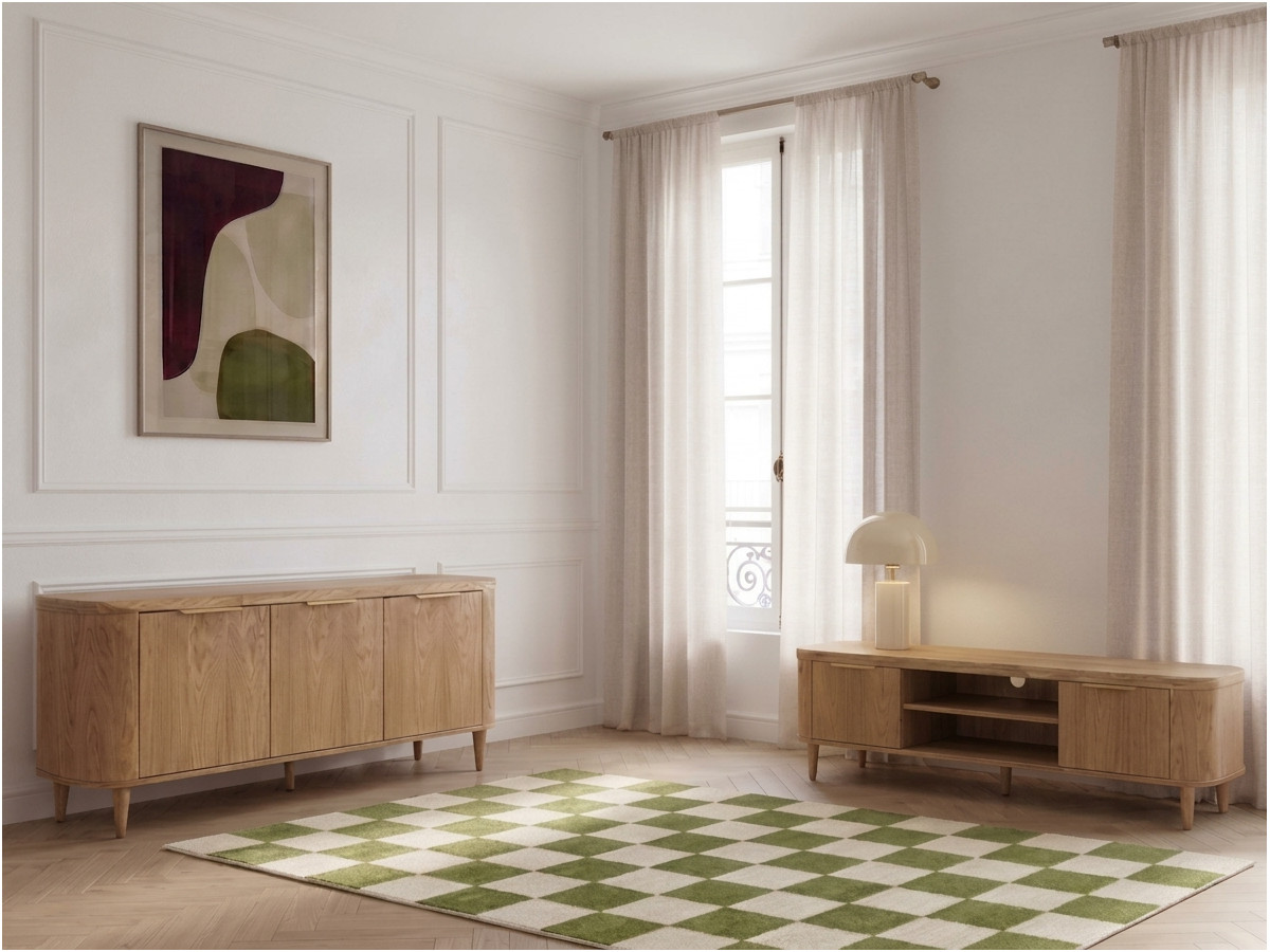 Ensemble MAZARGUES avec buffet 180 cm + meuble TV 180 cm placage chêne massif