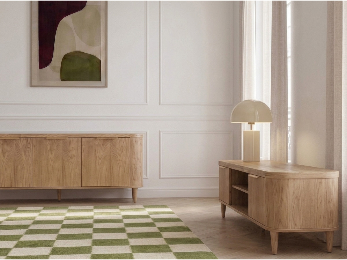 Ensemble MAZARGUES avec buffet 180 cm + meuble TV 180 cm placage chêne massif