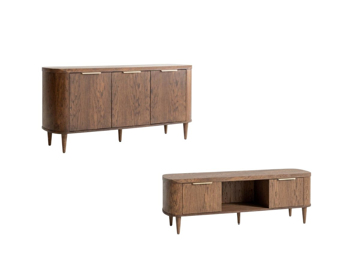 ensemble mazargues avec buffet 180 cm + meuble tv 180 cm placage chêne massif de couleur marron foncé