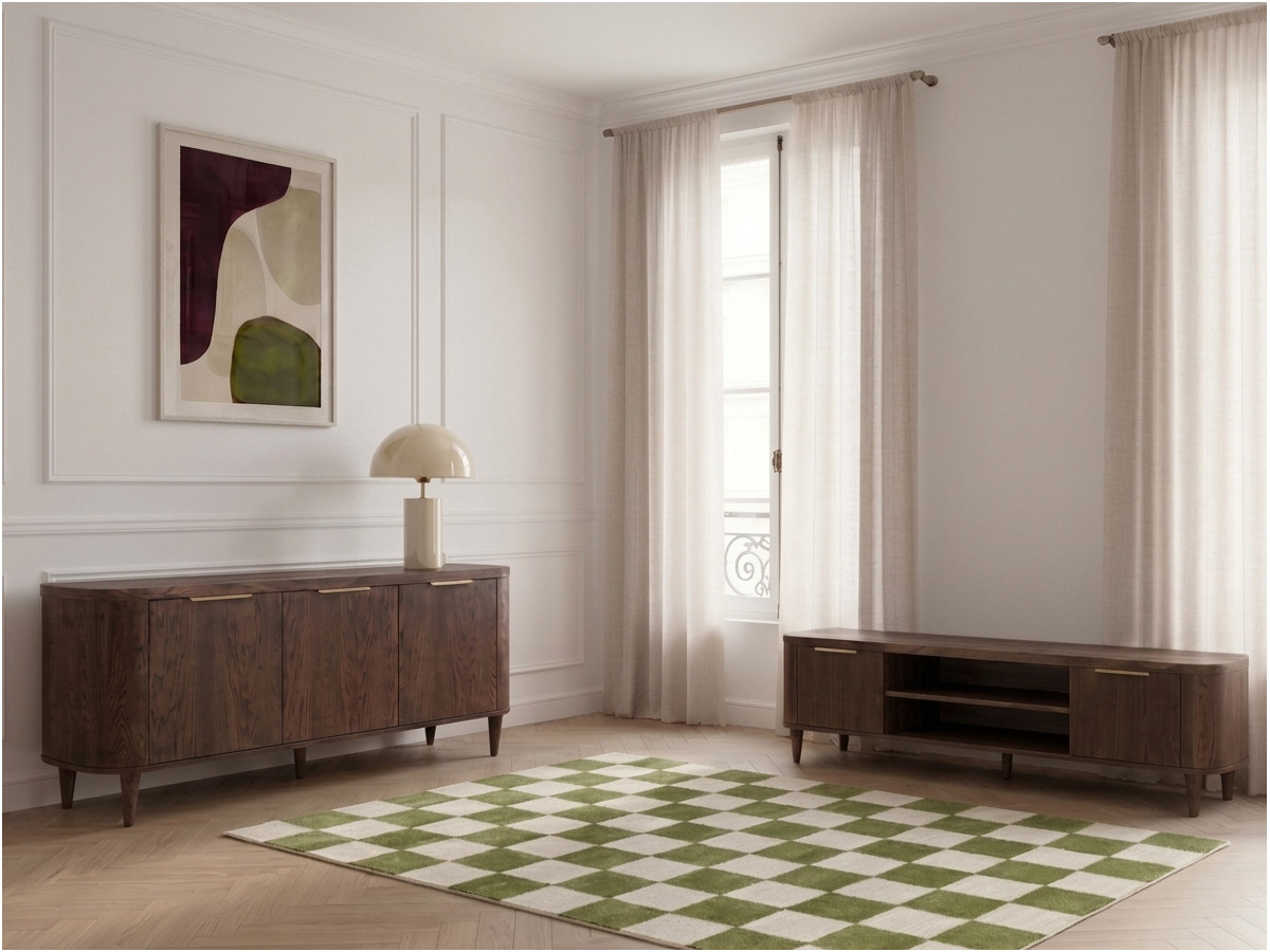 Ensemble MAZARGUES avec buffet 180 cm + meuble TV 180 cm placage chêne massif