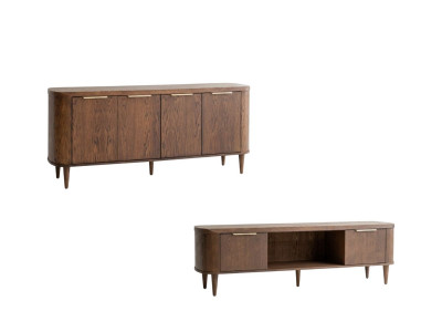 Ensemble MAZARGUES avec buffet 200 cm + meuble TV 200 cm placage chêne massif