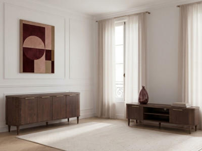 Ensemble MAZARGUES avec buffet 200 cm + meuble TV 200 cm placage chêne massif