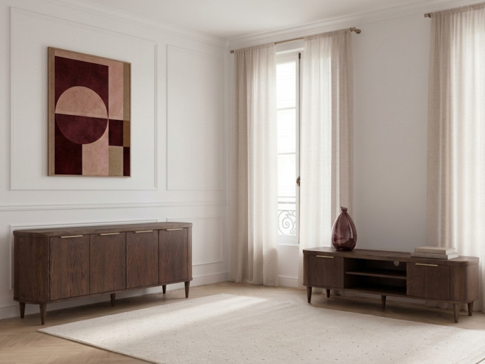 Ensemble MAZARGUES avec buffet 200 cm + meuble TV 200 cm placage chêne massif