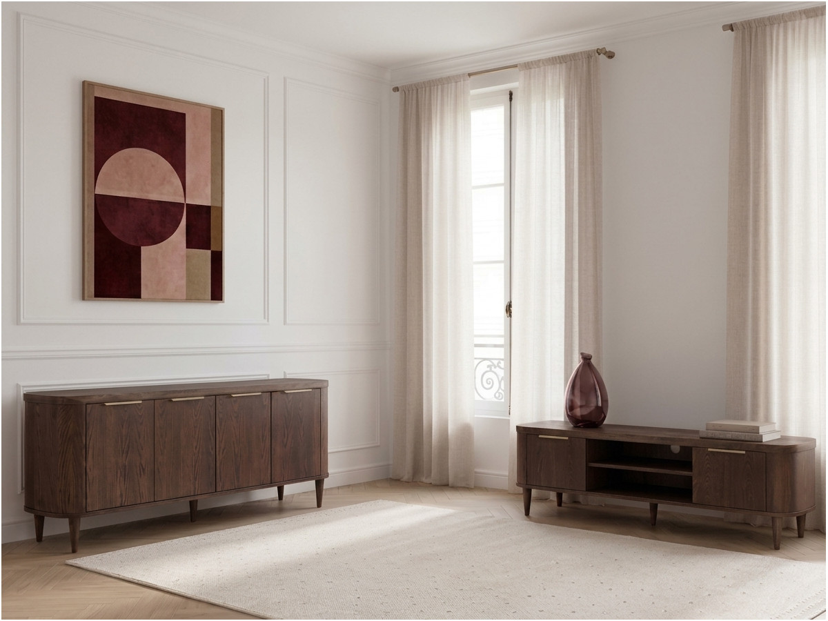 MAZARGUES-set met dressoir van 200 cm + tv-meubel van 200 cm, fineer van massief eikenhout