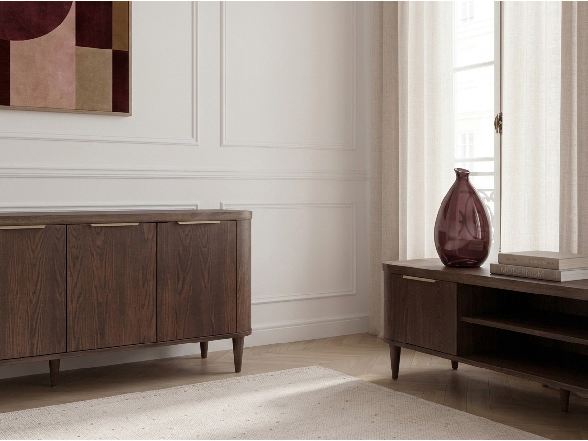 MAZARGUES-set met dressoir van 200 cm + tv-meubel van 200 cm, fineer van massief eikenhout