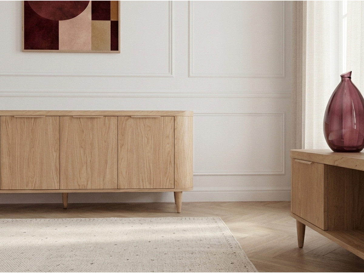 MAZARGUES-set met dressoir van 200 cm + tv-meubel van 200 cm, fineer van massief eikenhout