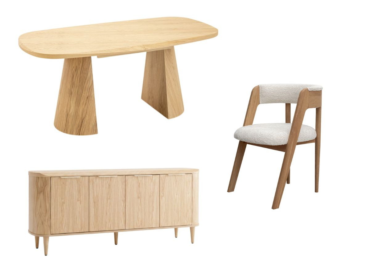 Ensemble MAZARGUES avec table à manger et 6 chaises BASTIDE + buffet 200 cm