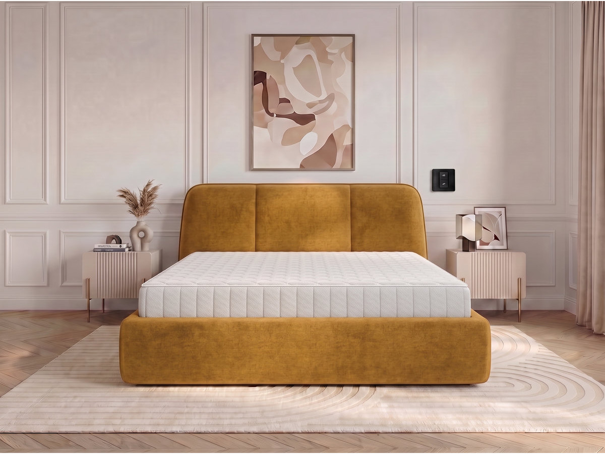 Ensemble avec lit coffre électrique MOONA velours lisse + matelas hybride