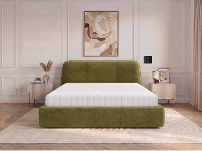 Ensemble avec lit coffre électrique MOONA velours lisse + matelas hybride