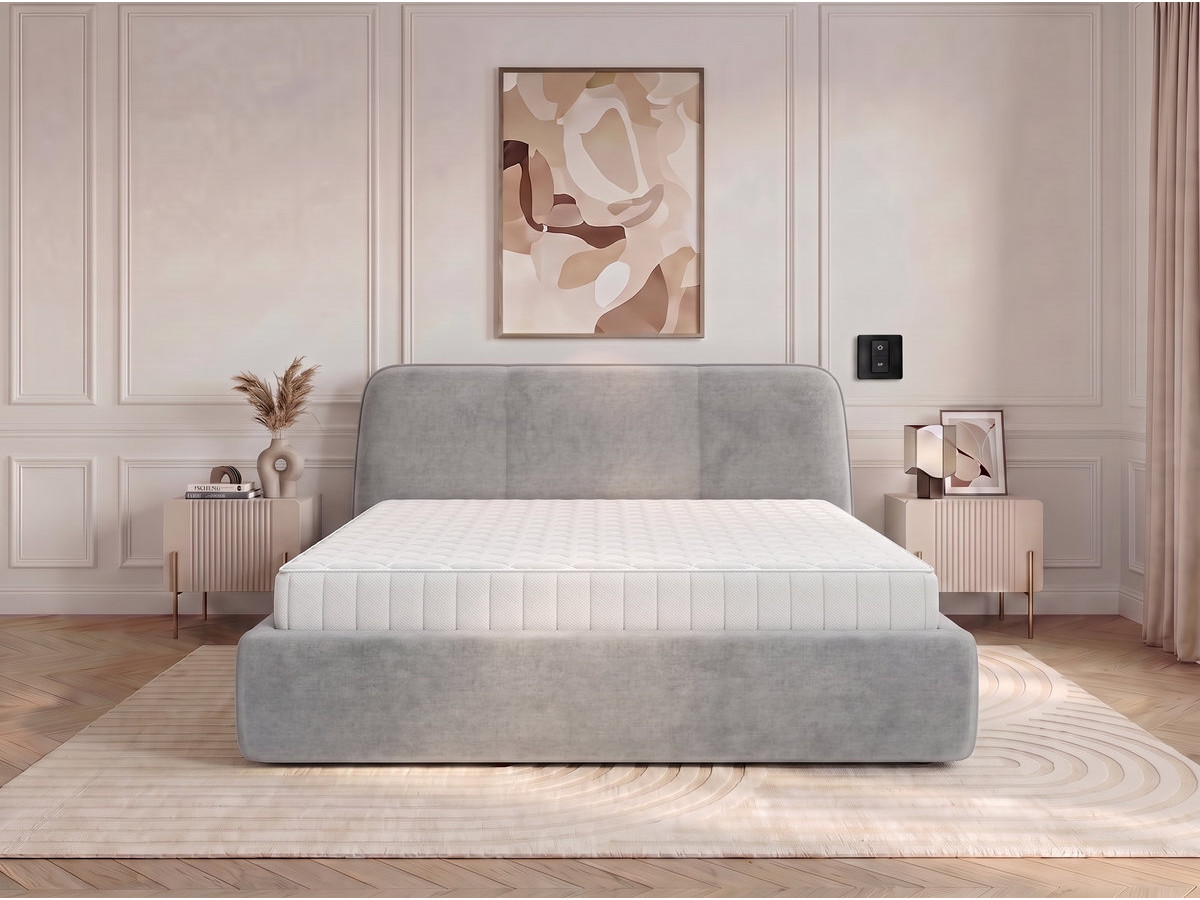 Ensemble avec lit coffre électrique MOONA velours lisse + matelas hybride