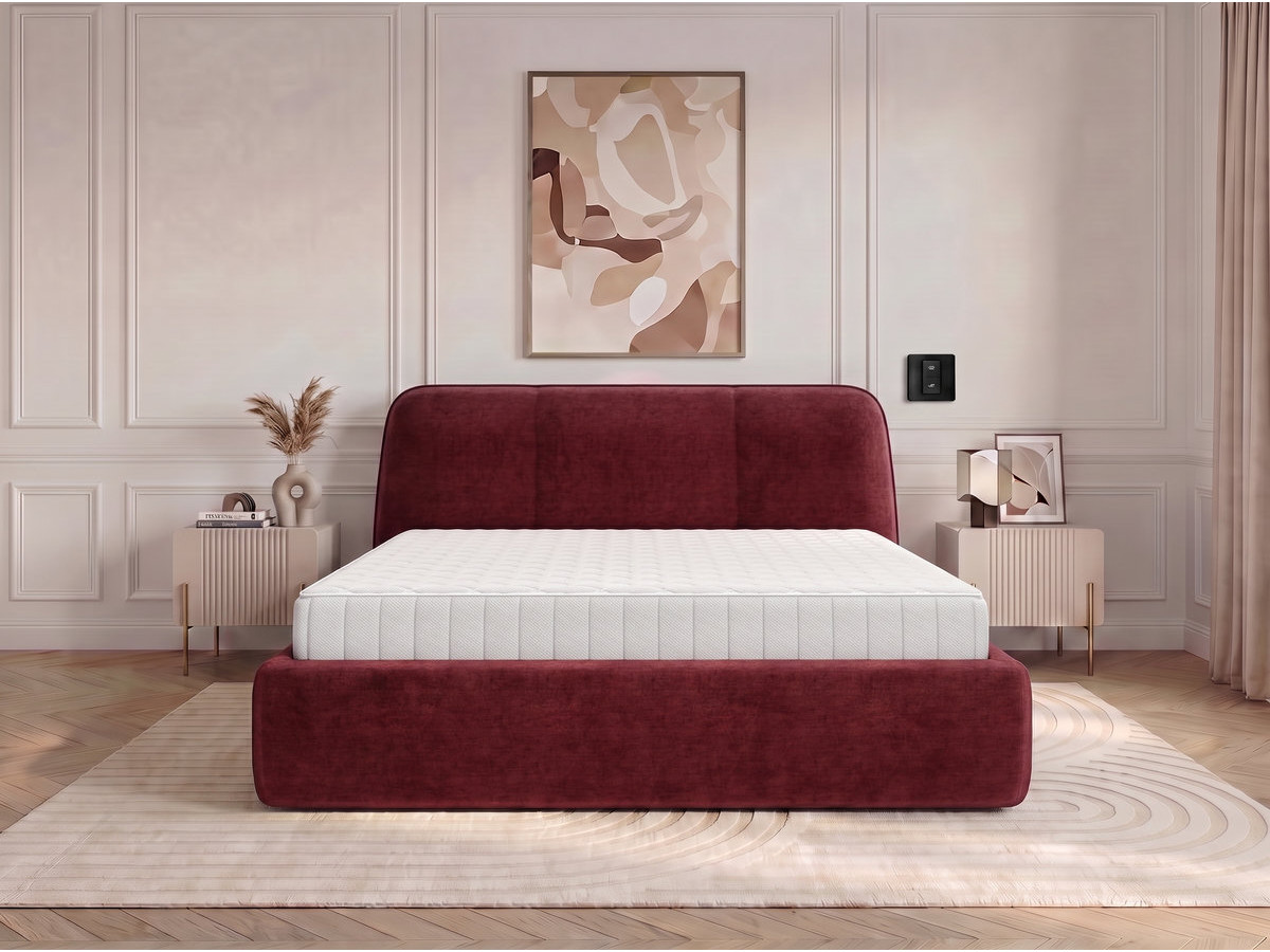 Ensemble avec lit coffre électrique MOONA velours lisse + matelas hybride