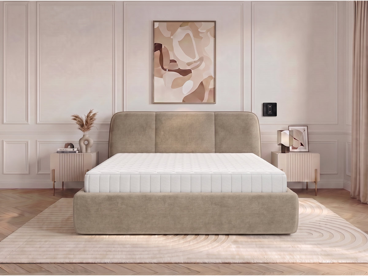 Ensemble avec lit coffre électrique MOONA velours lisse + matelas hybride