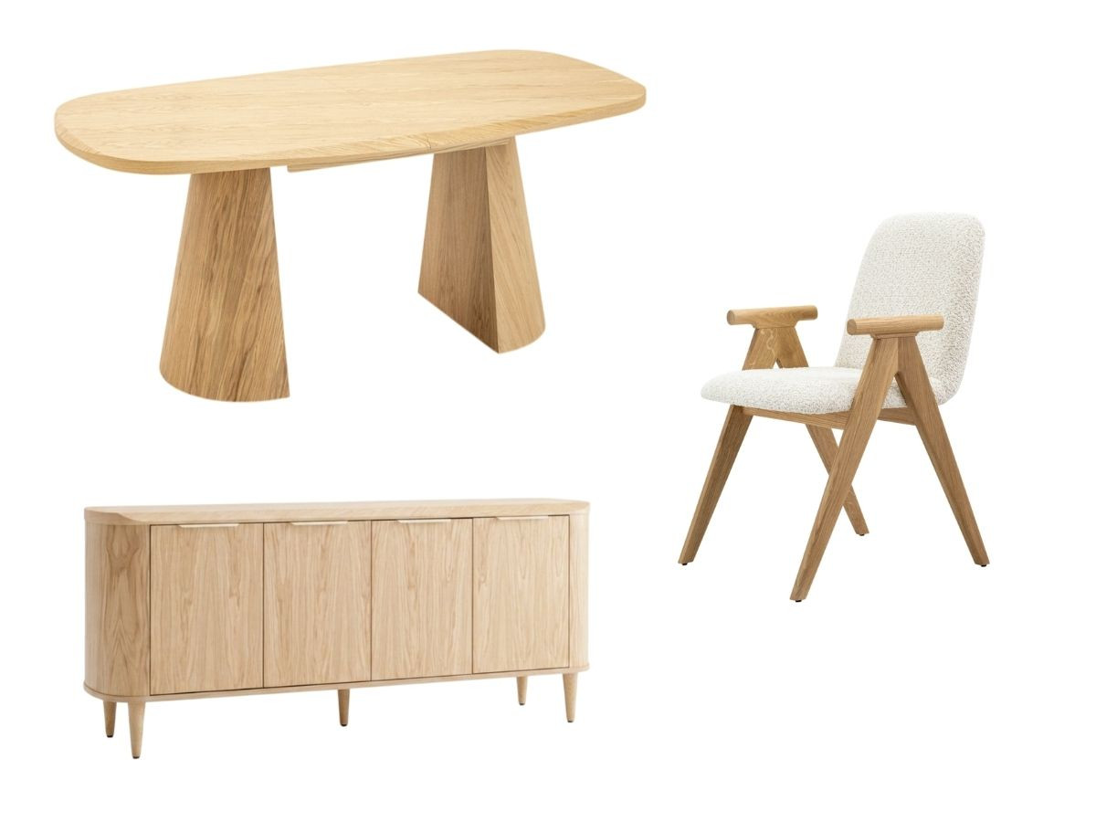 ensemble mazargues avec table à manger et chaises pagnol + buffet 200 cm de couleur marron clair