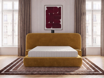 Ensemble avec lit coffre électrique AURAE avec chevets intégrés + matelas hybride
