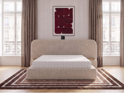 Ensemble avec lit coffre électrique AURAE avec chevets intégrés + matelas hybride