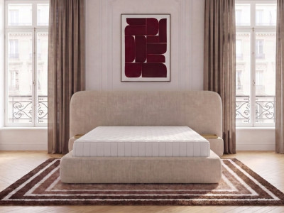 Ensemble avec lit coffre AURAE avec chevets intégrés + matelas hybride