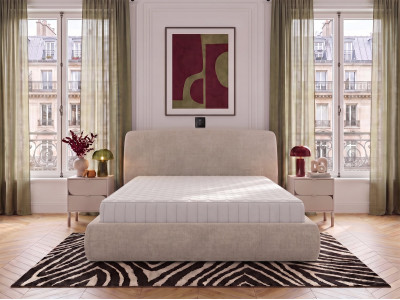 Ensemble avec lit coffre électrique ELIXA tissu texturé + matelas hybride