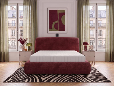 Ensemble avec lit coffre électrique ELIXA tissu texturé + matelas hybride